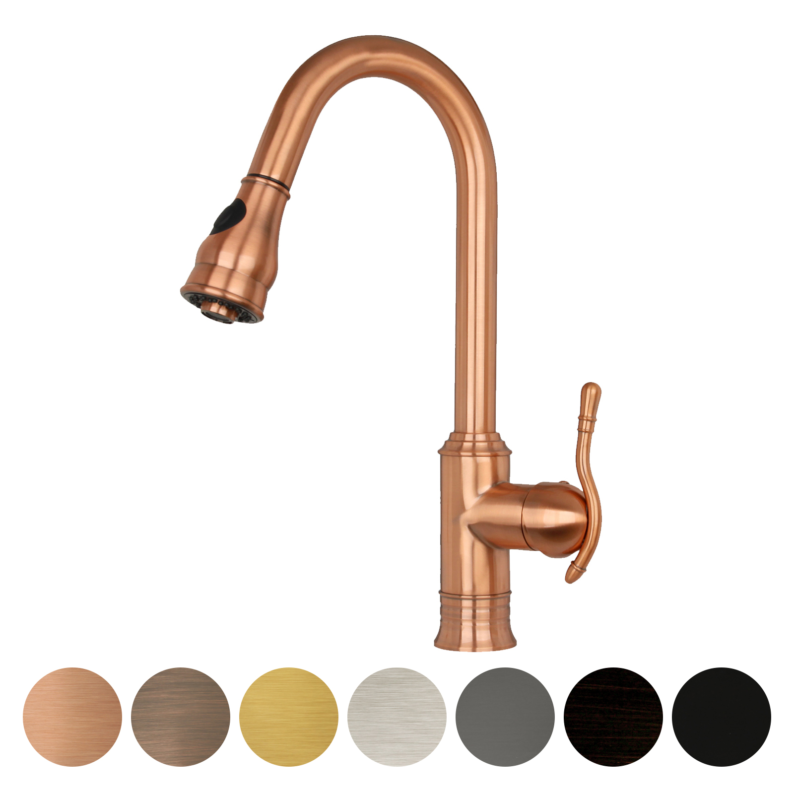 Copper Pre-Rinse Spring Kitchen Faucet, Single Level Solid Brass Kitchen Sink Faucets with Pull Down Sprayer