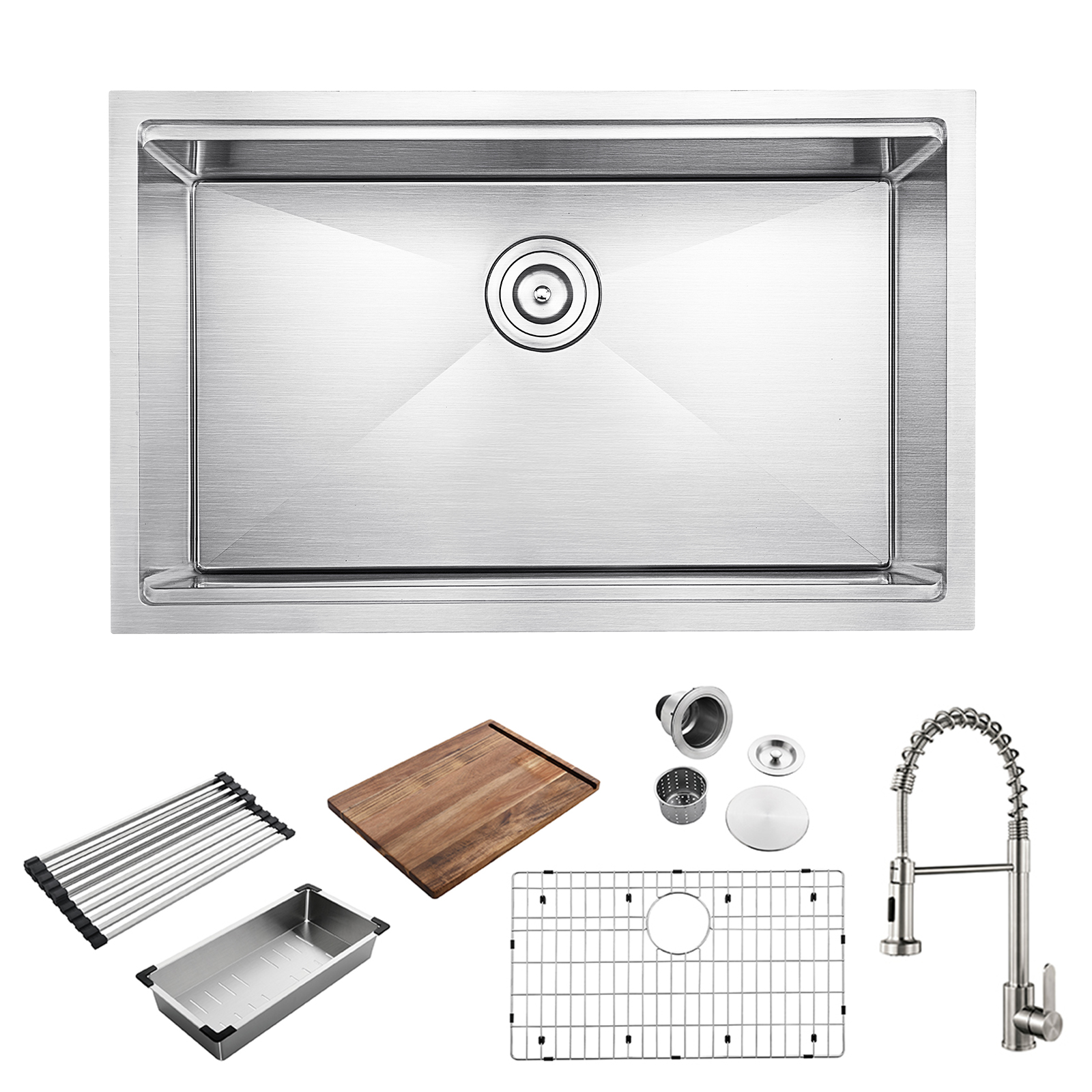 30 Inch Undermount Handmade Workstation 304 Stainless Steel Kitchen   4ea92f630b 